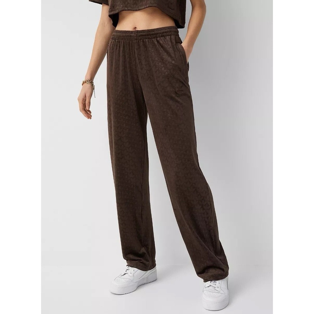 Adidas‎ Trefoil Monogram Brown Velvet Straight Track Pants Women's Size L Velour